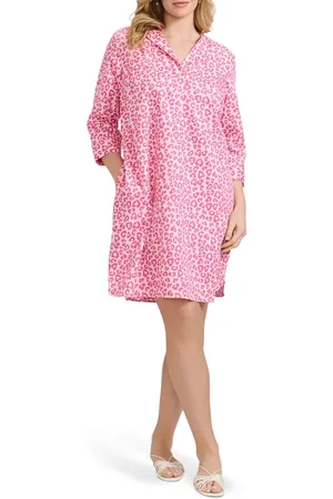 Foxcroft Sloane Leopard Print Shirtdress in at Nordstrom, Size 1X