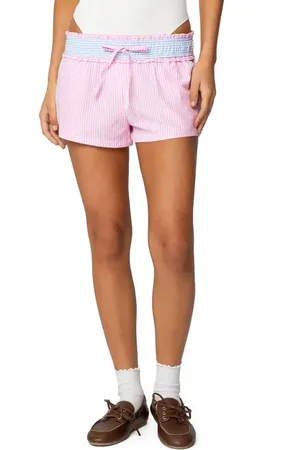 Edikted Baylee Stripe Seersucker Shorts in at Nordstrom, Size Small