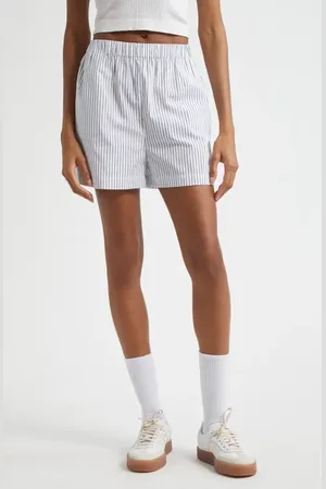 Sporty & Rich SRC Embroidered Stripe Poplin Shorts in at Nordstrom, Size X-Small