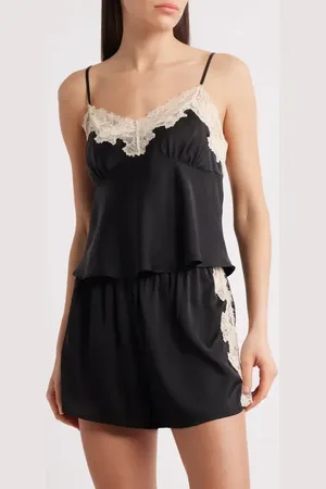 Open Edit Lace Trim Satin Short Pajamas in at Nordstrom, Size Small