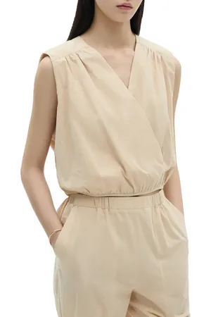 MANGO Surplice Neck Crop Cotton Top in at Nordstrom, Size 8