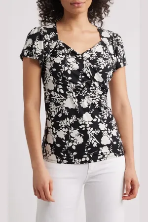 Loveappella Floral Faux Wrap Top in at Nordstrom, Size Small