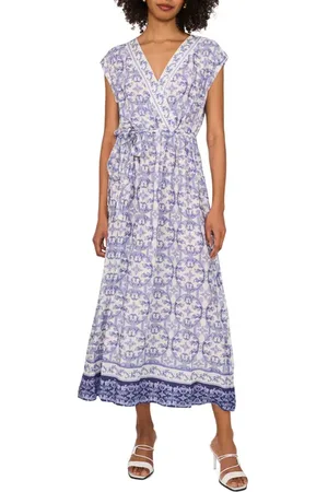 Vince Camuto Surplice Neck Tie Belt Midi Dress in at Nordstrom, Size Xx-Small