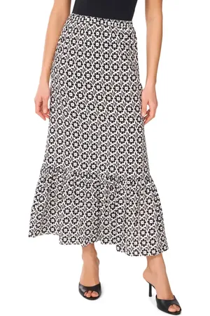 Vince Camuto Foulard Print Tiered Midi Skirt in at Nordstrom, Size X-Large