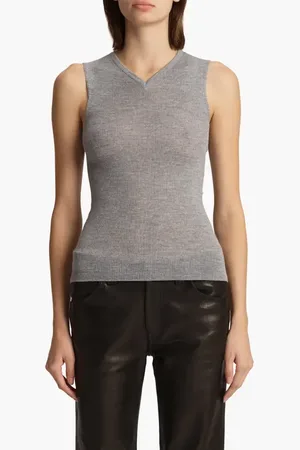 Khaite Renato Rib Merino Wool Blend Sleeveless Sweater in at Nordstrom, Size Large