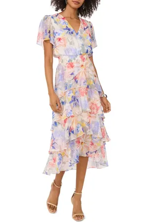 Vince Camuto Floral Tiered Chiffon Cocktail Dress in at Nordstrom, Size Xx-Small