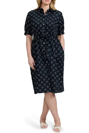 Foxcroft Esther Circle Print Cotton Shirtdress in at Nordstrom, Size 1X
