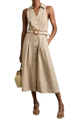 Reiss Annie Sleeveless Belted Linen Shirtdress in at Nordstrom, Size 12 Us