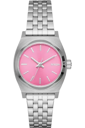 Nixon The Small Time Teller Bracelet Watch, 26mm in Silver /Pink at Nordstrom