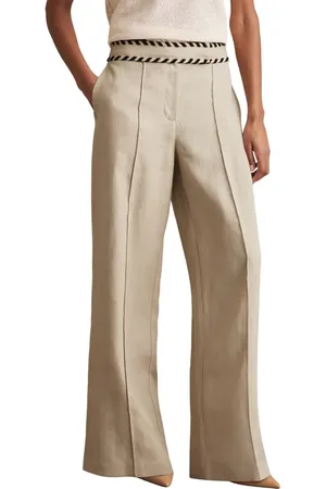 Reiss Fawn Whipstitch Wide Leg Linen Pants in at Nordstrom, Size 6 Us