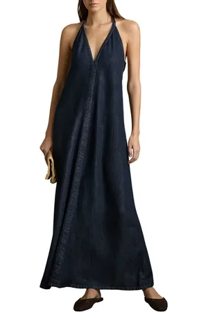 Reiss Rachel Halter Denim Maxi Dress in at Nordstrom, Size 12 Us