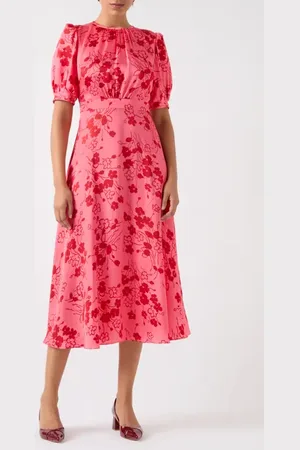 LK Bennett Jem Puff Sleeve Hammered Satin Midi Dress in at Nordstrom, Size 8 Us