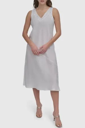 DKNY Stud Detail Linen Midi Dress in at Nordstrom, Size X-Small