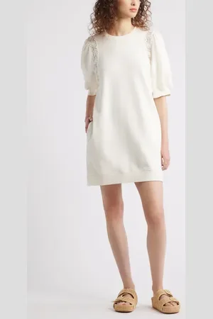 Treasure & Bond Lace Inset Puff Sleeve Cotton Blend Sweatshirt Dress in at Nordstrom, Size Xx-Large