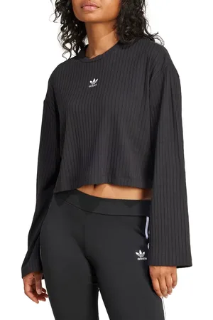 adidas Essentials Trefoil Logo Rib Crop Top in at Nordstrom, Size Large
