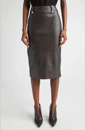 Alexander McQueen Antiqued Leather Pencil Skirt in at Nordstrom, Size 4 Us