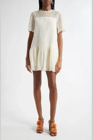 ULLA JOHNSON Gabi Soutache Lace Detail Cotton & Silk Eyelet Minidress in at Nordstrom, Size 0