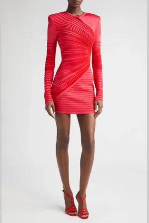 Balmain Two-Tone Long Sleeve Knit Minidress in at Nordstrom, Size 4 Us