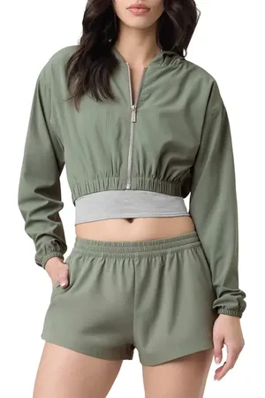 Florence By Mills Front Zip Hooded Crop Track Jacket in at Nordstrom, Size Xx-Small
