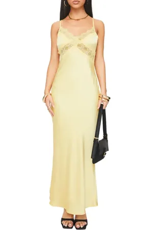 Princess Polly Treasure Lace Inset Bias Cut Satin Slipdress in at Nordstrom, Size 2