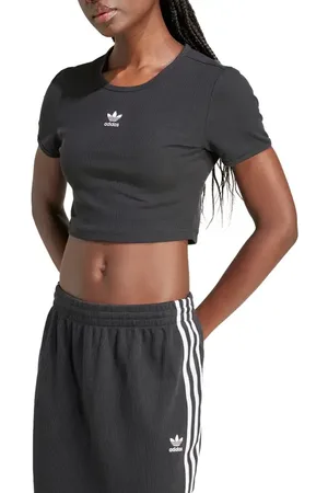 adidas Essentials Trefoil Logo Crop Rib T-Shirt in at Nordstrom, Size Medium