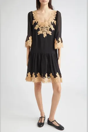 BODE Marisel Lace Trim Silk Chiffon Dress in at Nordstrom, Size Small