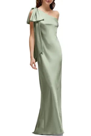 AFTER SIX Bow Detail One-Shoulder Stretch Satin Charmeuse Gown in at Nordstrom, Size X-Large