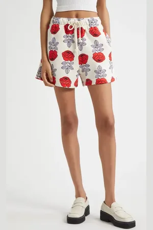 Marimekko Miksaus Vihkiruusu Kioski Rose Print Cotton Fleece Drawstring Shorts in at Nordstrom, Size Large