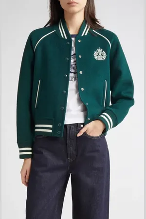 Sporty & Rich Crest Detail Wool & Cashmere Varsity Jacket in at Nordstrom, Size Xx-Large