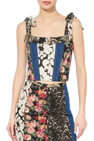 ALICE+OLIVIA Clara Panel Smocked Corset Crop Tank in at Nordstrom, Size 10