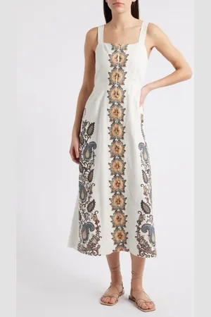 Cleobella Jolene Placement Print Cotton & Linen Midi Sundress in at Nordstrom, Size Large