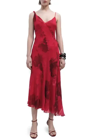 MANGO Amapola Floral Asymmetric Midi Dress in at Nordstrom, Size 10