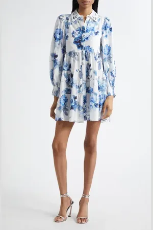 ALICE+OLIVIA Junia Embroidered Collar Long Sleeve Minidress in at Nordstrom, Size 12