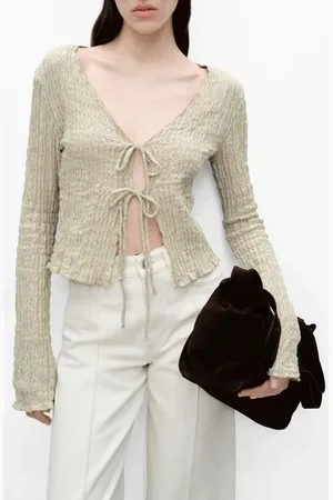 MANGO May Textured Tie Front Cardigan in at Nordstrom, Size X-Large