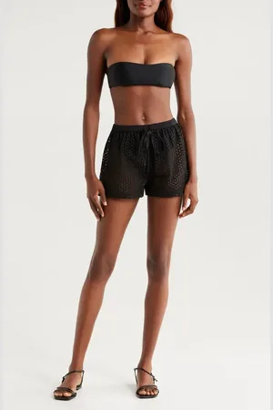 Solid The Nancy Open Knit Cotton Cover-Up Shorts in at Nordstrom, Size Large