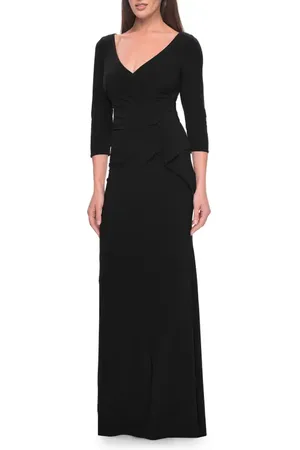 La Femme Three Quarter Sleeve Jersey Evening Dress with Ruffle Detail in at Nordstrom, Size 6