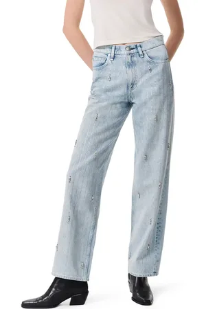 RAG&BONE Rhinestone High Waist Straight Leg Jeans in at Nordstrom, Size 33