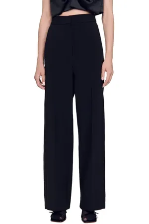 Sandro Wide-leg satin side stripe trousers in at Nordstrom, Size 38 Eu