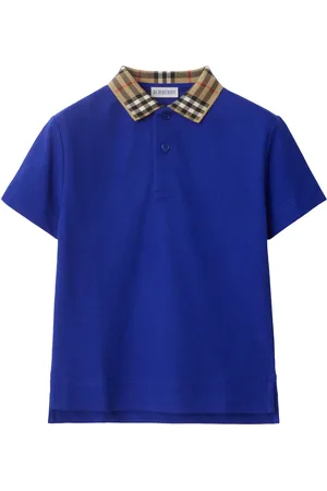 Burberry Check Collar Cotton Polo Shirt in at Nordstrom, Size 12