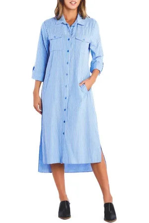 Billy The Kid Take a Chance Stripe Long Sleeve Linen Blend Shirtdress in at Nordstrom, Size X-Small