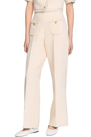 Sandro Decorative tweed trousers in Ecru /Pink at Nordstrom, Size 40 Eu