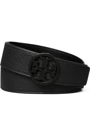 Tory Burch 1.5-Inch Miller Logo Leather Belt in Black /Black /Black at Nordstrom, Size X-Small