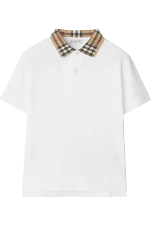 Burberry Check Collar Cotton Polo Shirt in at Nordstrom, Size 8