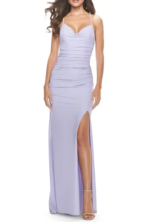 La Femme Ruched Jersey Dress with Lace Up Back in at Nordstrom, Size 4