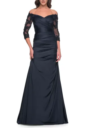 La Femme Mermaid Satin Dress with Gathering and Off the Shoulder Top in at Nordstrom, Size 2