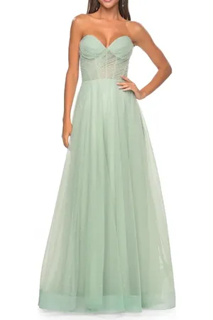 La Femme Sweetheart Tulle and Rhinestone Prom Dress with Illusion Detail in at Nordstrom, Size 0