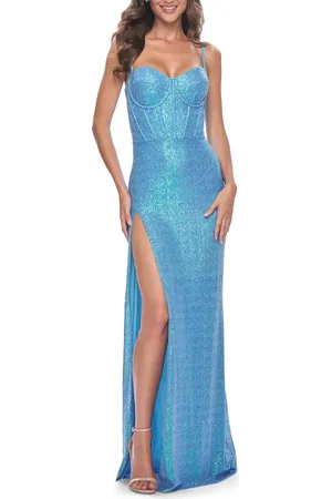 La Femme Bustier Sequin Neon Prom Dress with Lace Up Back in at Nordstrom, Size 6