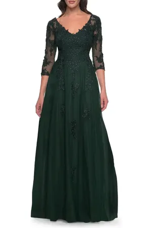 La Femme Tulle and Lace A-Line Dress with V Neckline in at Nordstrom, Size 18