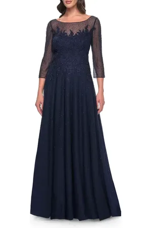 La Femme Rhinestone Embellished A-Line Tulle and Lace Evening Dress in at Nordstrom, Size 4