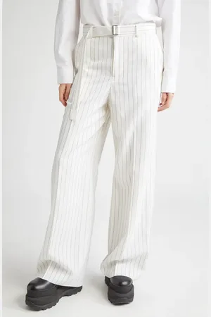 SACAI Stripe Wool & Silk Wide Leg Pants in at Nordstrom, Size 2